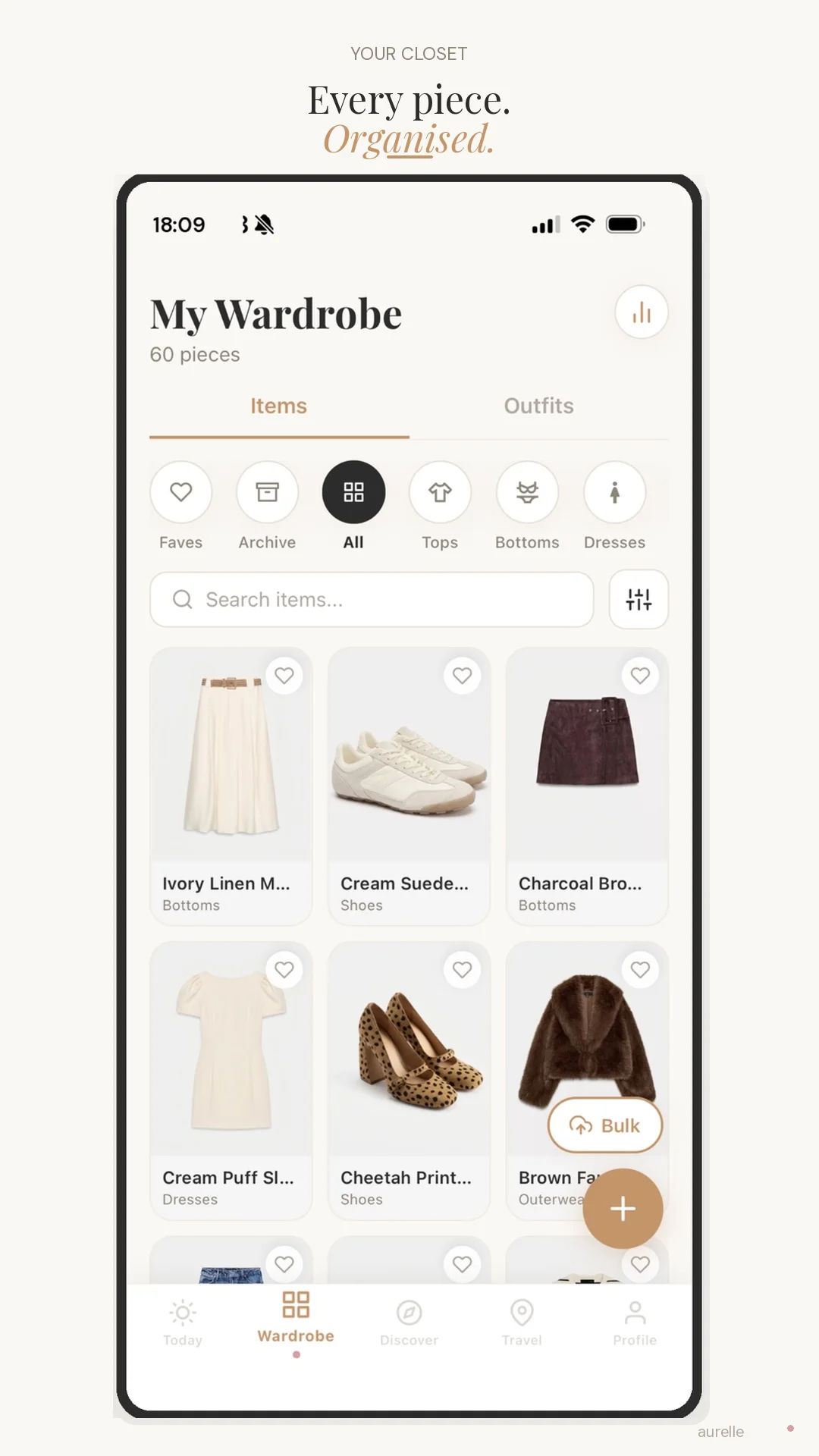 Wardrobe — every piece, organised